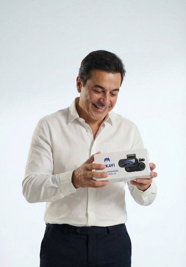 Mężczyzna trzymający kamerę samochodową Mikavi PQ8